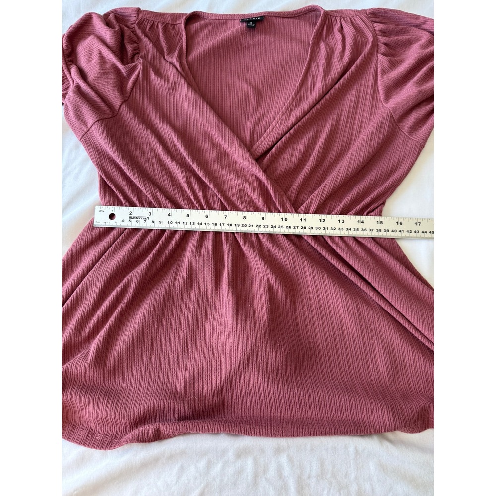 Torrid 0 Faux Wrap Ribbed Knit Peplum Top Puff Sleeve Pink Womens Feminine Boho - Picture 8 of 11